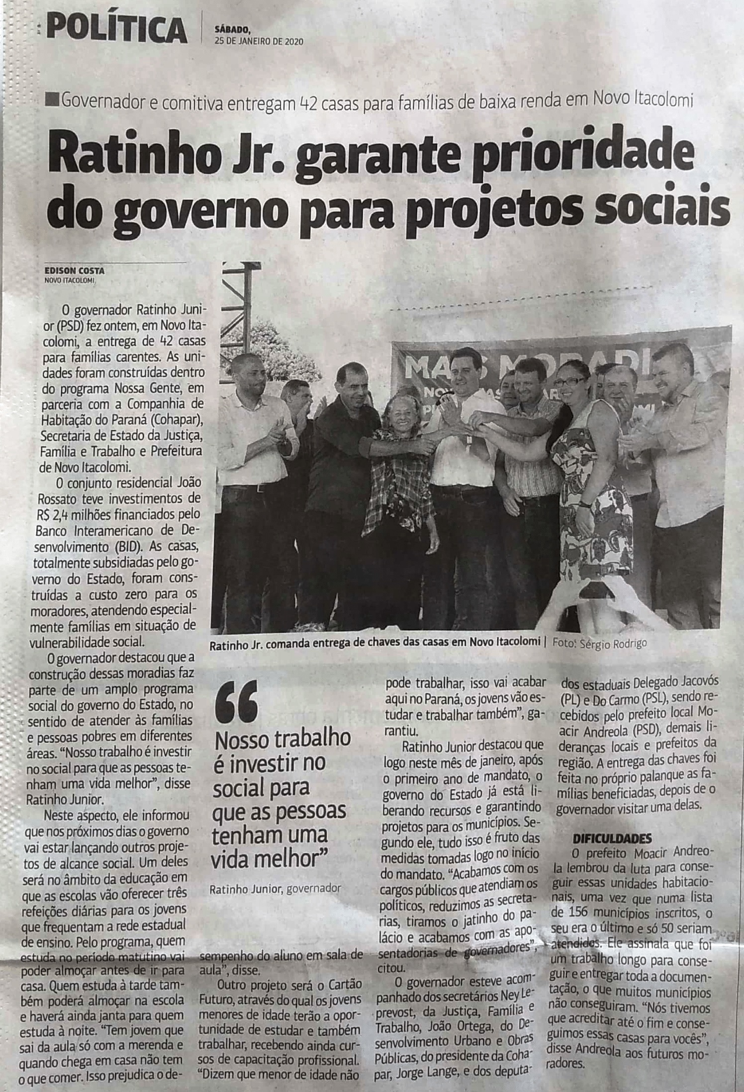 Ratinho Jr. garante prioridade do governo para projetos sociais