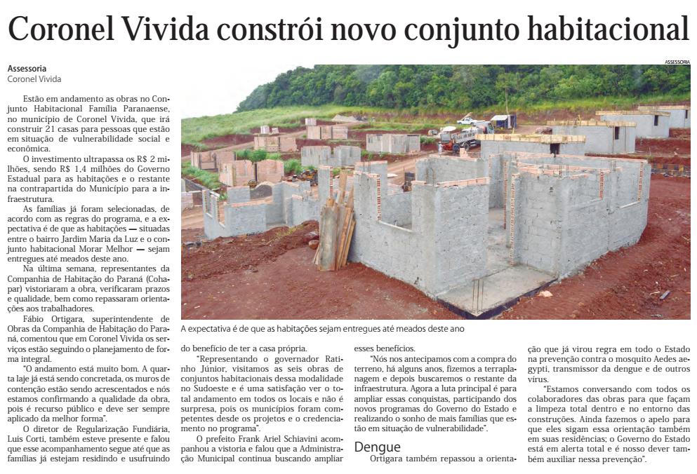Coronel Vivida constrói novo conjunto habitacional