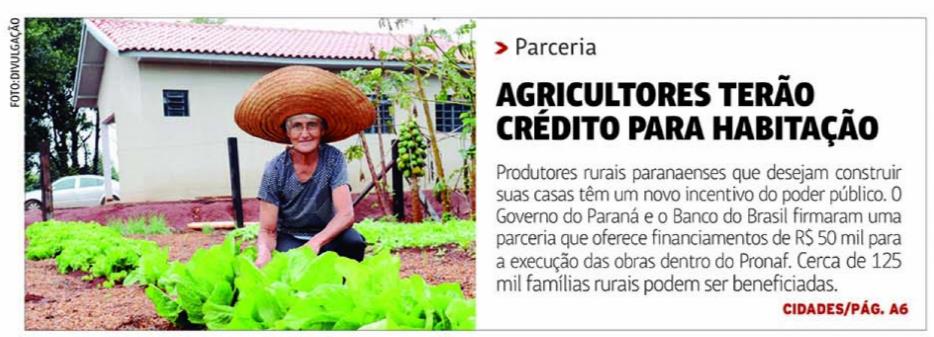 Agricultores terão crédito para habitação