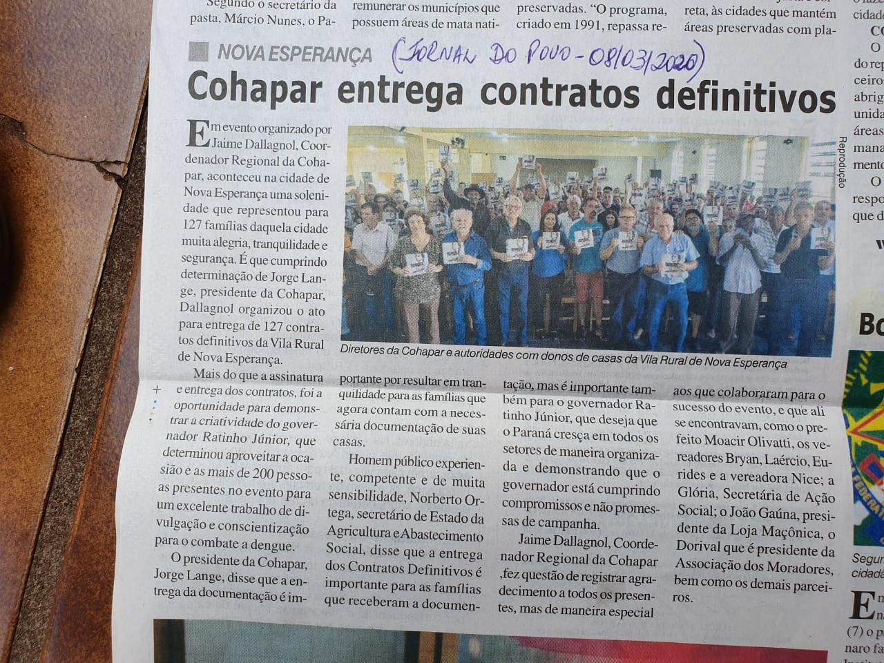 Cohapar entrega contratos 