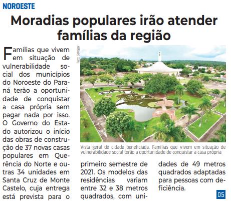 Moradias populares irão atender famílias da região