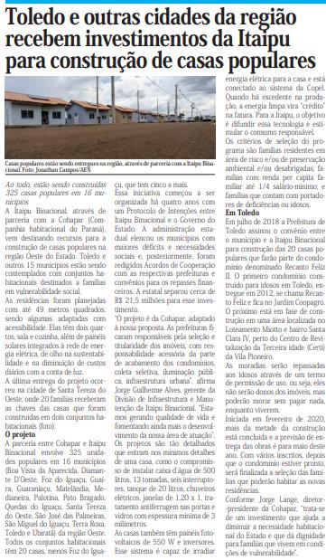 Toledo e outras cidades da região recebem investimentos da Itaipu para construção de casas populares