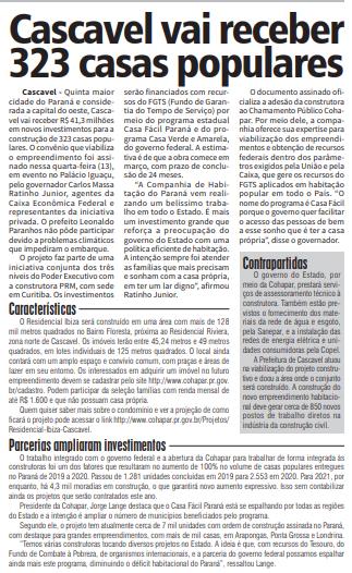 Cascavel vai receber 323 casas populares
