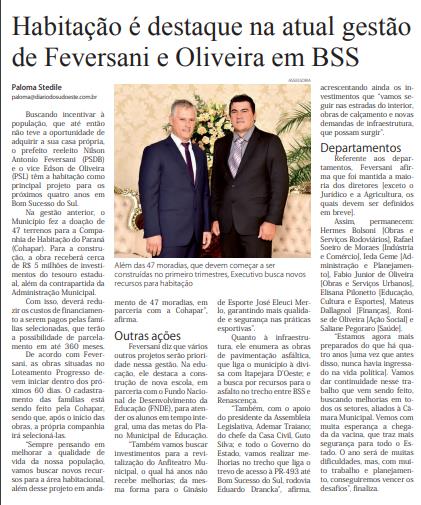DIÁRIO DO SUDOESTE - Habitação é destaque na atual gestão de Feversani e Oliveira em BSS