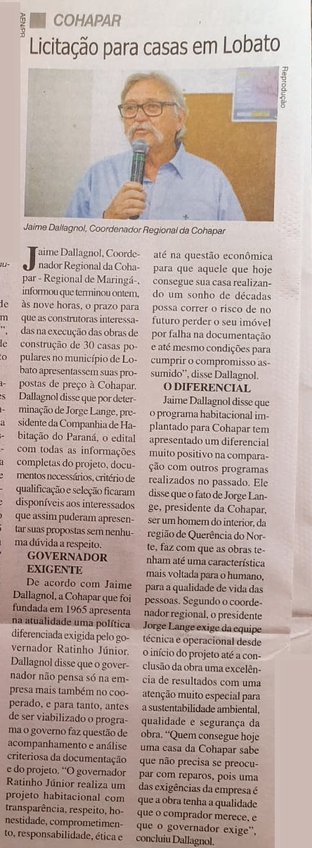 JORNAL DO POVO MARINGÁ - Licitação para casas em Lobato