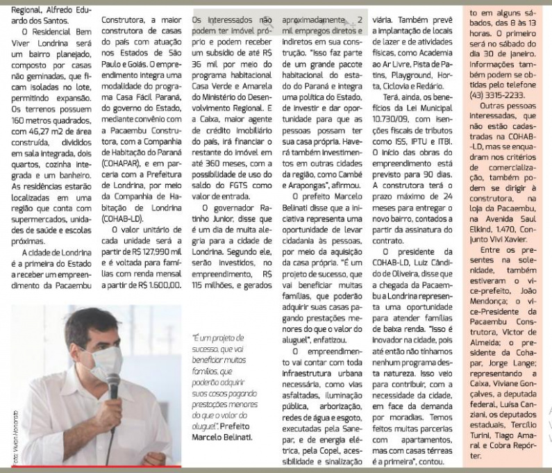 JORNAL UNIÃO - Zona Norte de Londrina vai ganhar 866 novas moradias