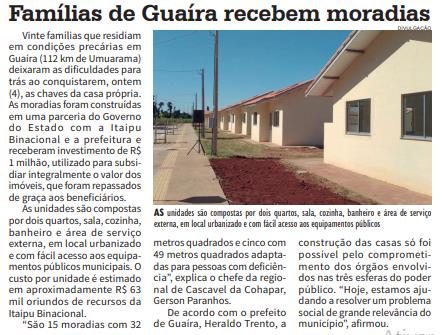 Famílias de Guaíra recebem moradias
