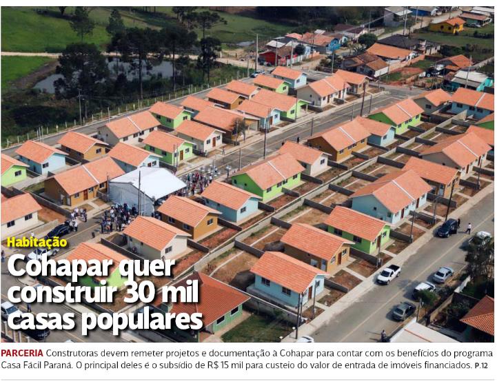 Cohapar quer construir 30 mil casas populares