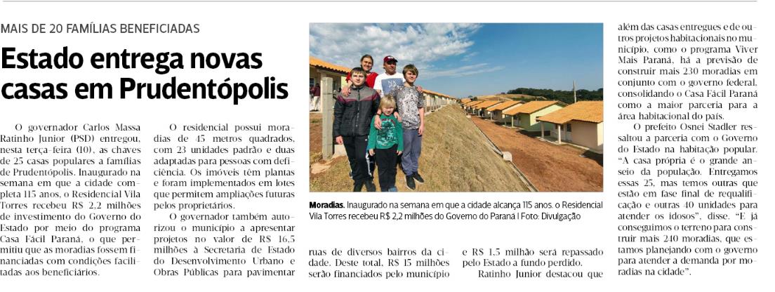Estado entrega novas casas em Prudentópolis