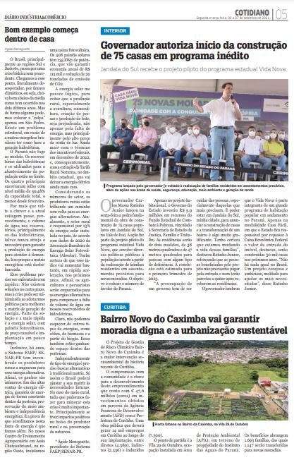 Diário Industria e Comércio - Governador autoriza início da construção de 75 casas em programa inédito