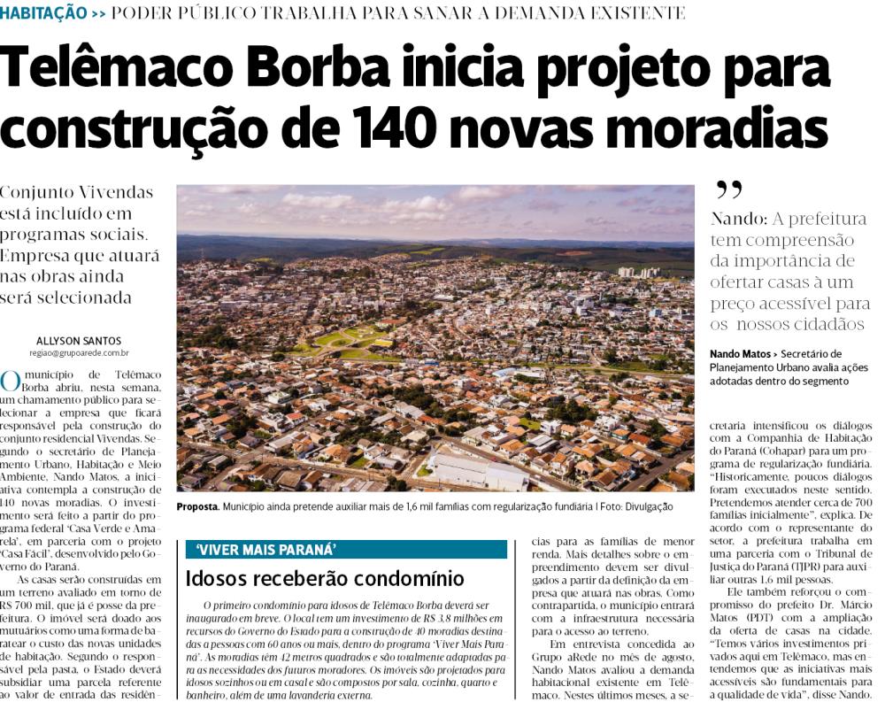 Telêmaco Borba inica projeto para construção de 140 novas moradias