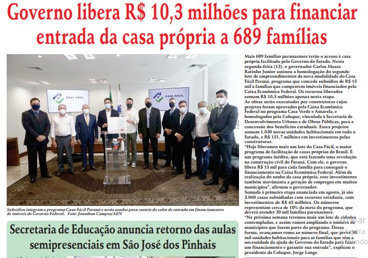 METRÓPOLE SÃO JOSÉ - Governo libera R$ 10,3 milhões para financiar entrada da casa própria a 689 famílias