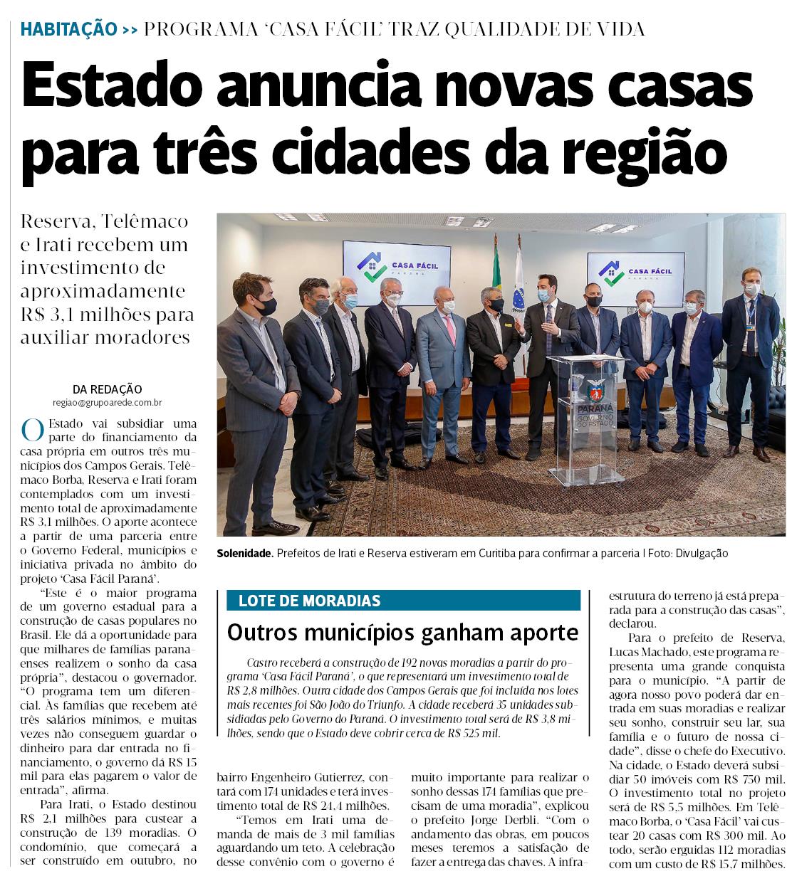 JORNAL DA MANHÃ - Estado anuncia novas casas para três cidades da região