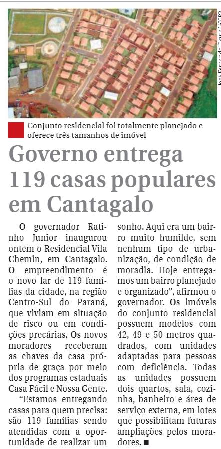 JORNAL DO ÔNIBUS CURITIBA - Governo entrega 119 casas populares em Cantagalo