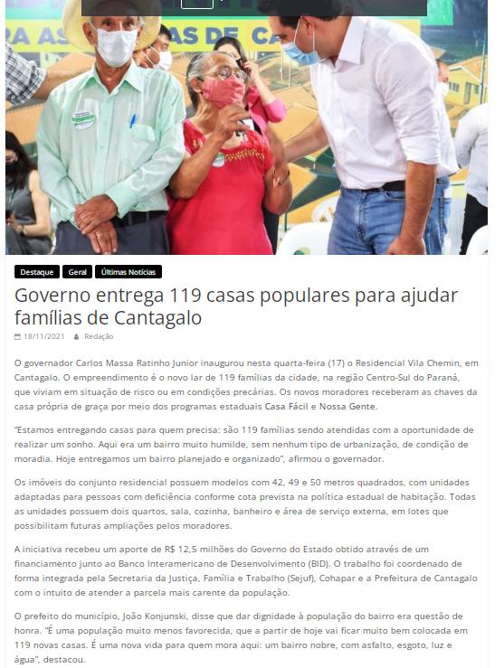 GAZETA REGIONAL - Governo entrega 119 casas populares para ajudar famílias de Cantagalo