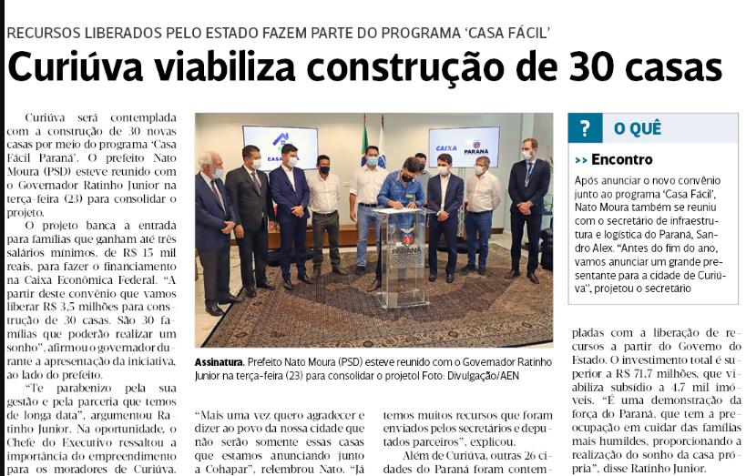 JORNAL DA MANHÃ PR - Curiúva viabiliza construção de 30 casas