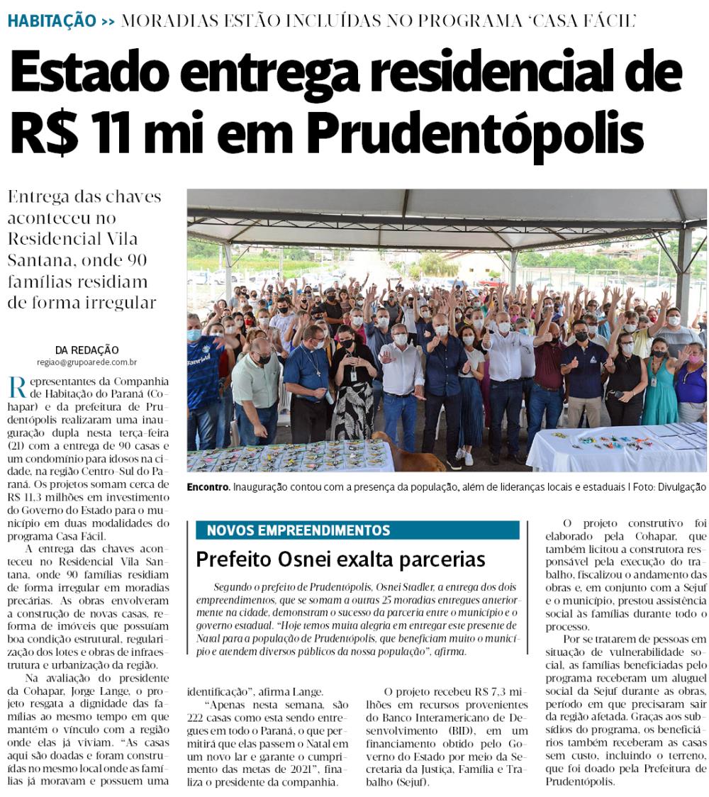 JORNAL DA MANHÃ PR - Estado entrega residencial de R$ 11 mi em Prudentópolis