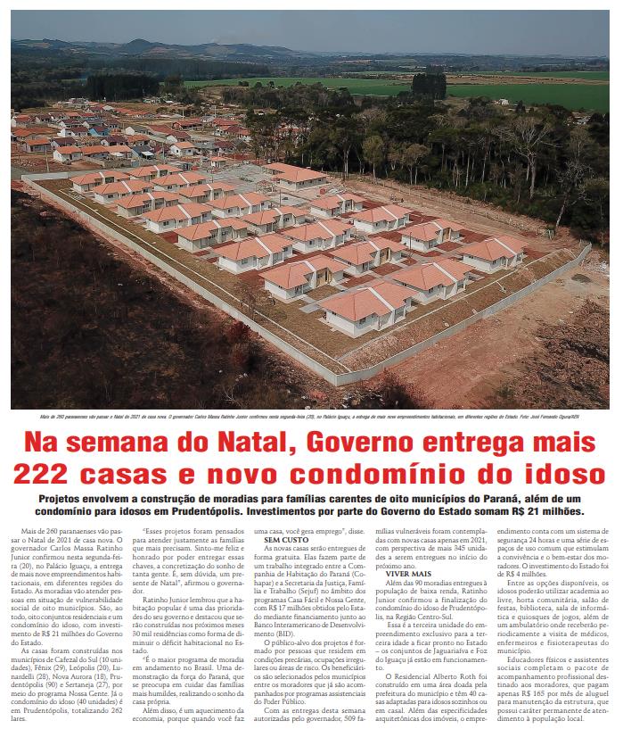 METRÓPOLE SÃO JOSÉ - Na semana do Natal, Governo entrega mais 222 casas e novo condomínio do idoso