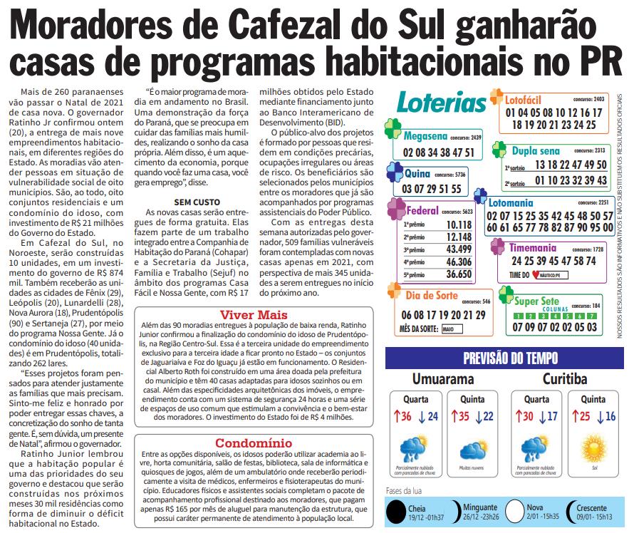 TRIBUNA HOJE - Moradores de Cafezal do Sul ganharão casas de programas habitacionais no PR