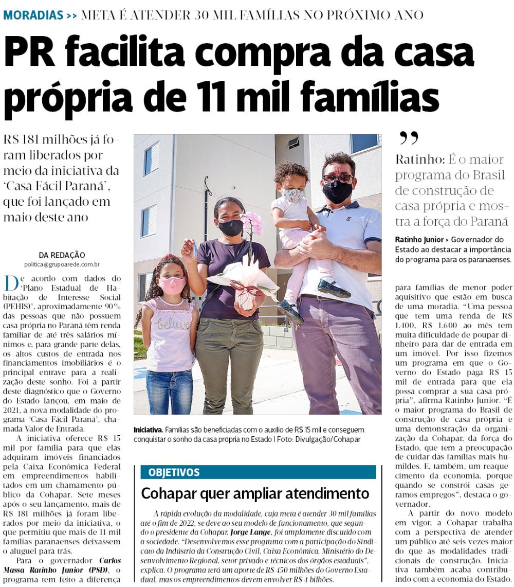 JORNAL DA MANHÃ PR - PR facilita compra da casa própria de 11 mil famílias