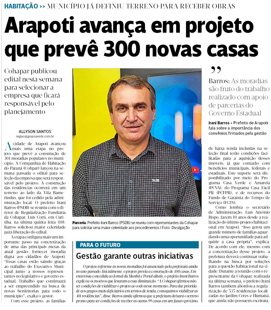 JORNAL DA MANHÃ PR - Arapoti avança em projeto que prevê 300 novas casas