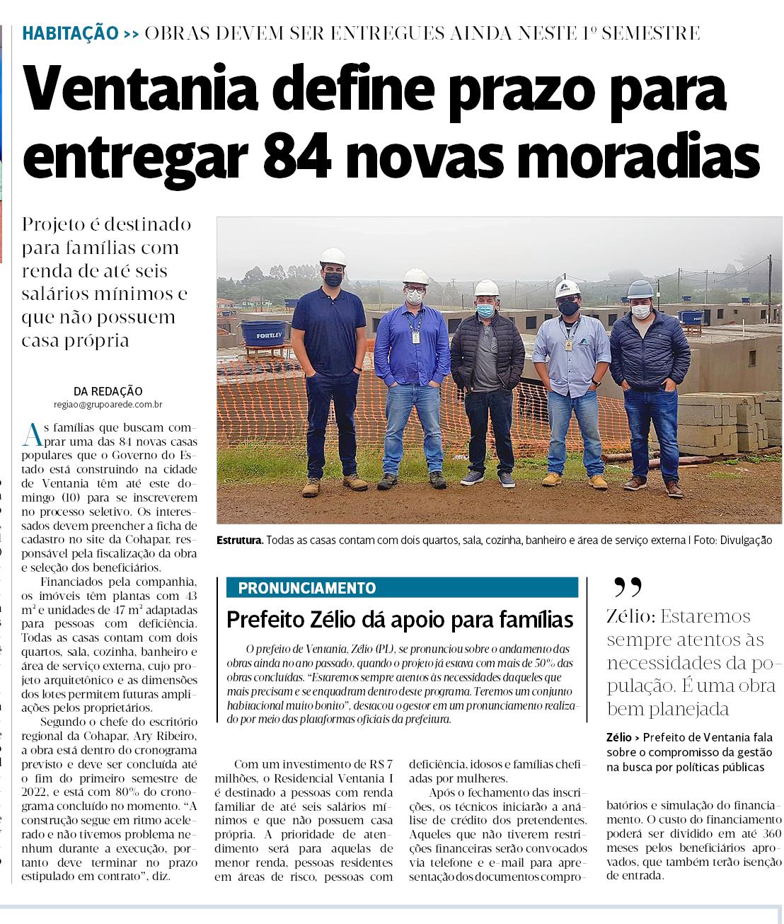 JORNAL DA MANHÃ - Ventania define prazo para entregar 84 novas moradias