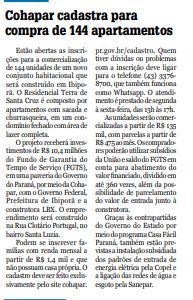 Cohapar cadastra para compra de 144 apartamentos