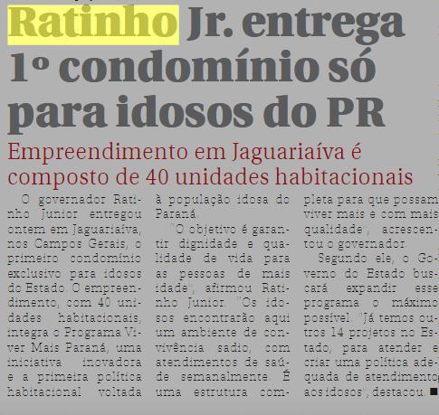 Ratinho Jr. entrega 1º condomínio só para idosos do PR