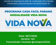Casa Fácil – Vida Nova: Cohapar realiza workshop para empresas da construção civil nesta terça-feira (18)