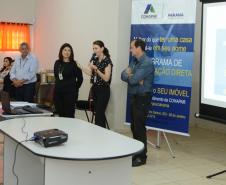 Cerca de 200 pessoas participaram de uma reunião organizada nesta sexta-feira (2) pela Cohapar em Jardim Alegre para a apresentação do programa de Escrituração Direta da companhia. O grupo de possíveis beneficiários é formado por mutuários, compradores e ocupantes de imóveis da Cohapar que estão com o financiamento quitado e desejam registrar a propriedade de suas moradias.