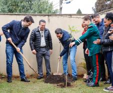 O presidente da Cohapar, Jorge Lange, participou nesta segunda-feira (23) do plantio de mudas de pitangueiras junto com alunos do Colégio Estadual Arnaldo Faivro Busato, em Pinhais. O ato simbólico faz parte de uma série de ações em alusão ao programa Paraná Mais Verde, que consiste no plantio de 413 mil mudas nativas nos 399 municípios paranaenses.