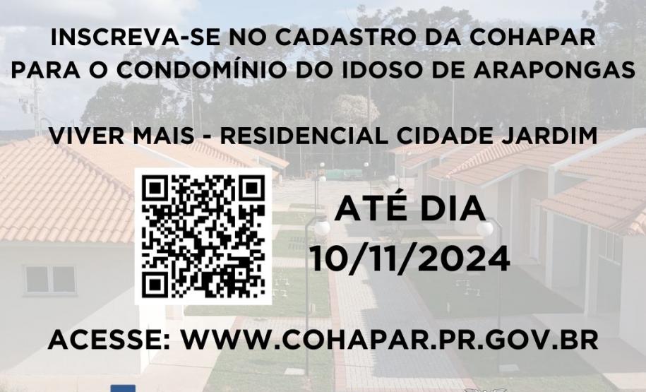 Inscrições para o condomínio do idoso de Arapongas vão até 10 de novembro