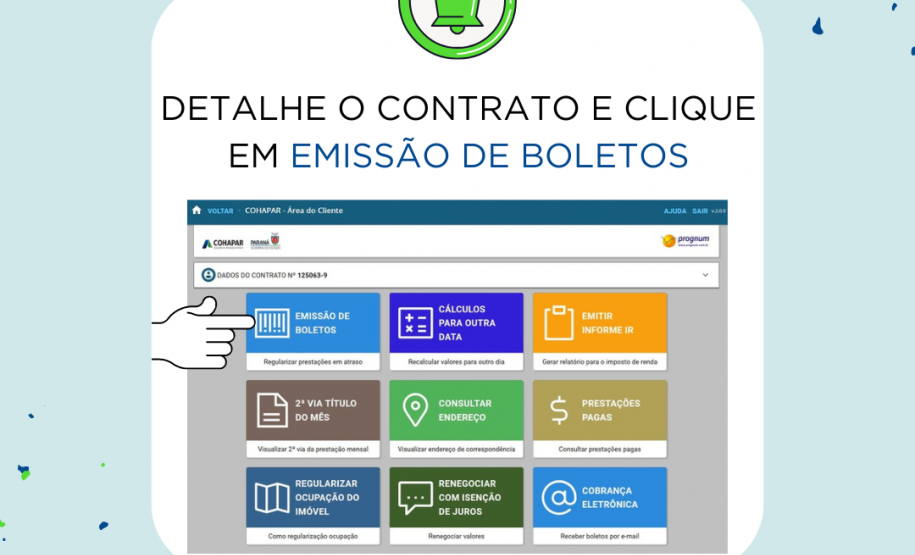 Site da Cohapar oferece opção para emitir o boleto mensal de forma imediata