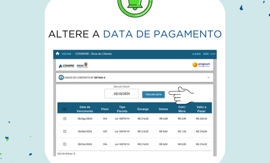 Site da Cohapar oferece opção para emitir o boleto mensal de forma imediata