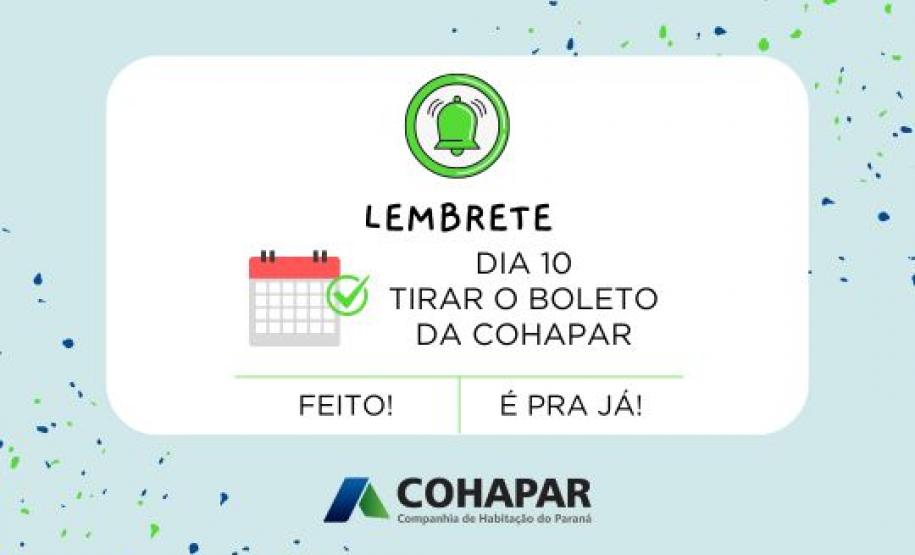 Site da Cohapar oferece opção para emitir o boleto mensal de forma imediata