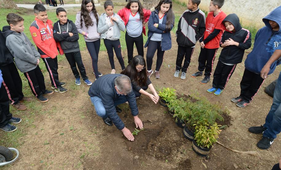 O presidente da Cohapar, Jorge Lange, participou nesta segunda-feira (23) do plantio de mudas de pitangueiras junto com alunos do Colégio Estadual Arnaldo Faivro Busato, em Pinhais. O ato simbólico faz parte de uma série de ações em alusão ao programa Paraná Mais Verde, que consiste no plantio de 413 mil mudas nativas nos 399 municípios paranaenses.