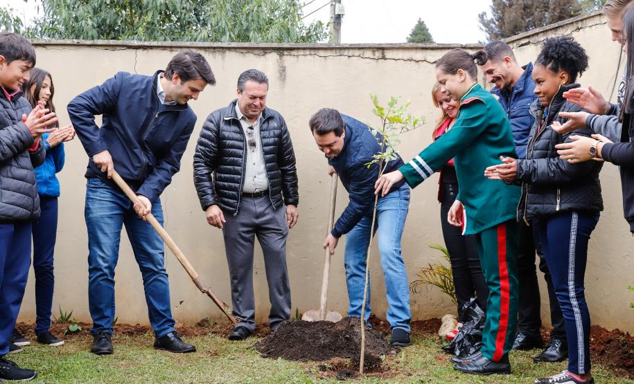 Cohapar participa de lançamento do programa Paraná Mais Verde O presidente da Cohapar, Jorge Lange, participou nesta segunda-feira (23) do plantio de mudas de pitangueiras junto com alunos do Colégio Estadual Arnaldo Faivro Busato, em Pinhais. O ato simbólico faz parte de uma série de ações em alusão ao programa Paraná Mais Verde, que consiste no plantio de 413 mil mudas nativas nos 399 municípios paranaenses.