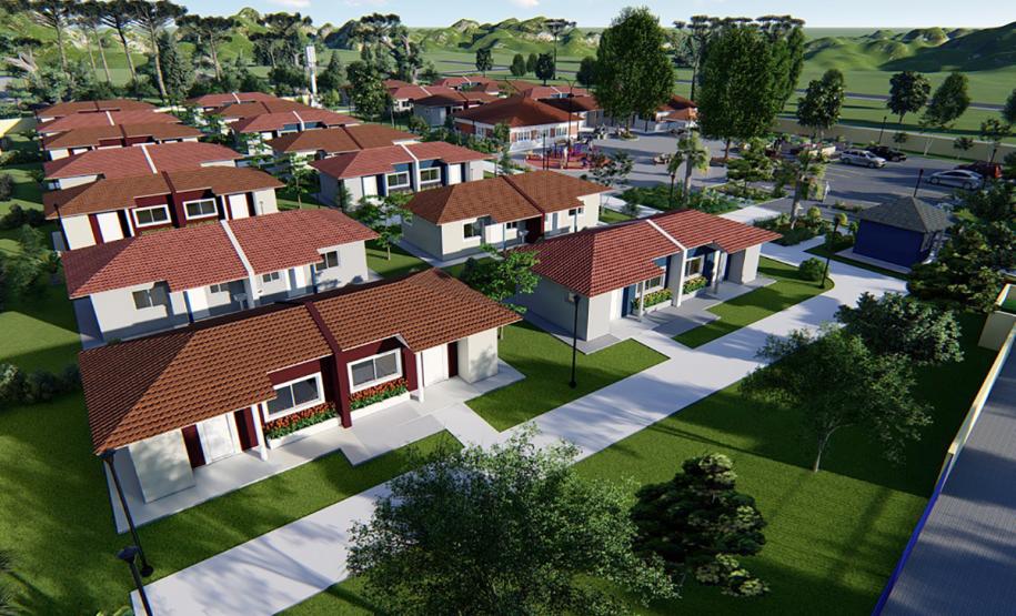 Governador lança programa Viver Mais Paraná Imagem do projeto arquitetônico do programa Viver Mais Paraná. Empreendimentos contam com 40 moradias para idosos, além de infraestrutura completa de saúde, assistência social e lazer.